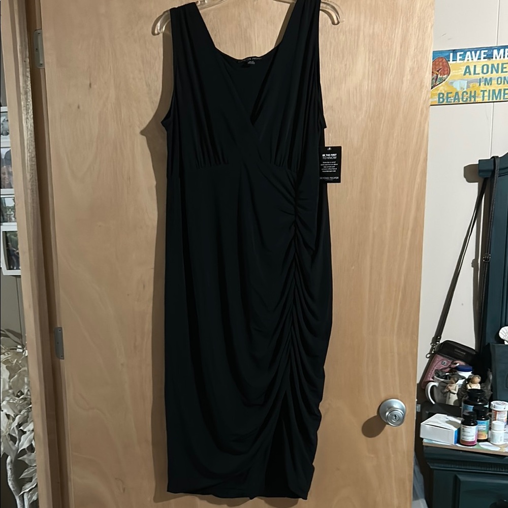 NWOT Boston Proper Black Asymmetrical Ruched Sheath Dress